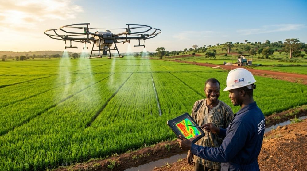 Drone agricole multispectral au-dessus d'une parcelle