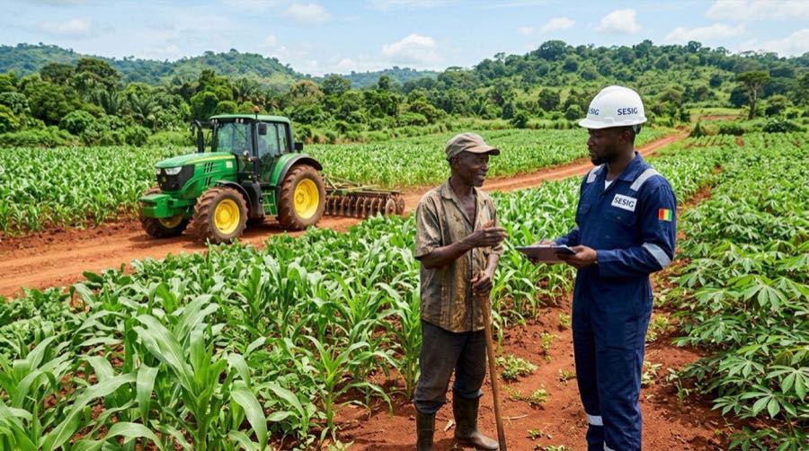 Technicien SESIG et agriculteur dans un champ de maïs