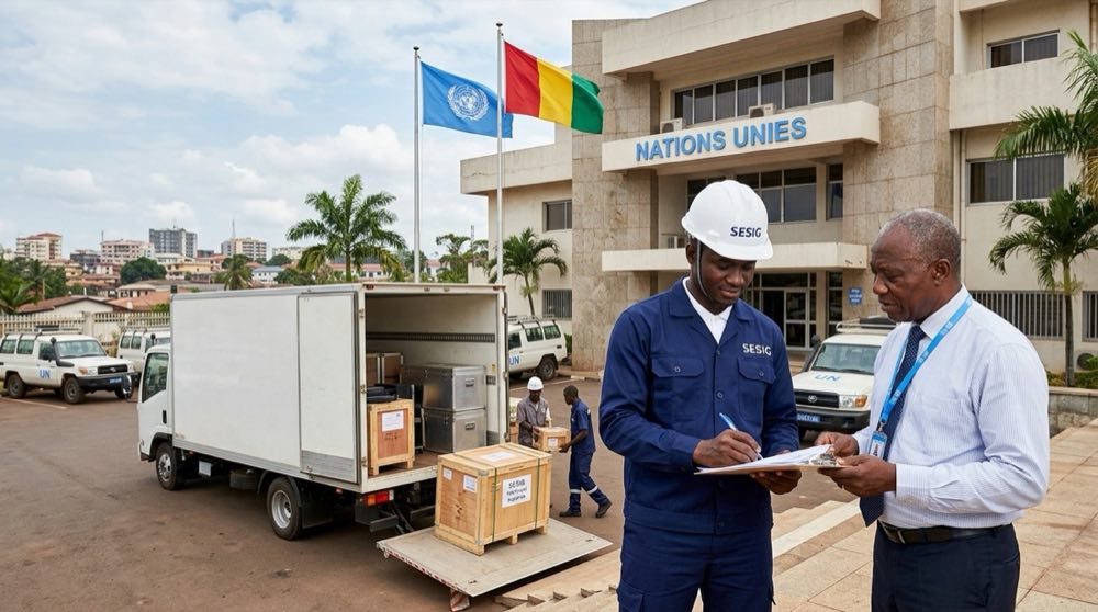 Livraison SESIG devant un bâtiment des Nations Unies